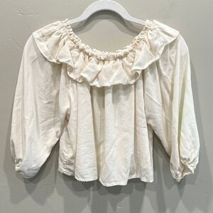 Apiece Apart Ruffle Totto Off the Shoulder Top in Ivory Cream - Size: 0